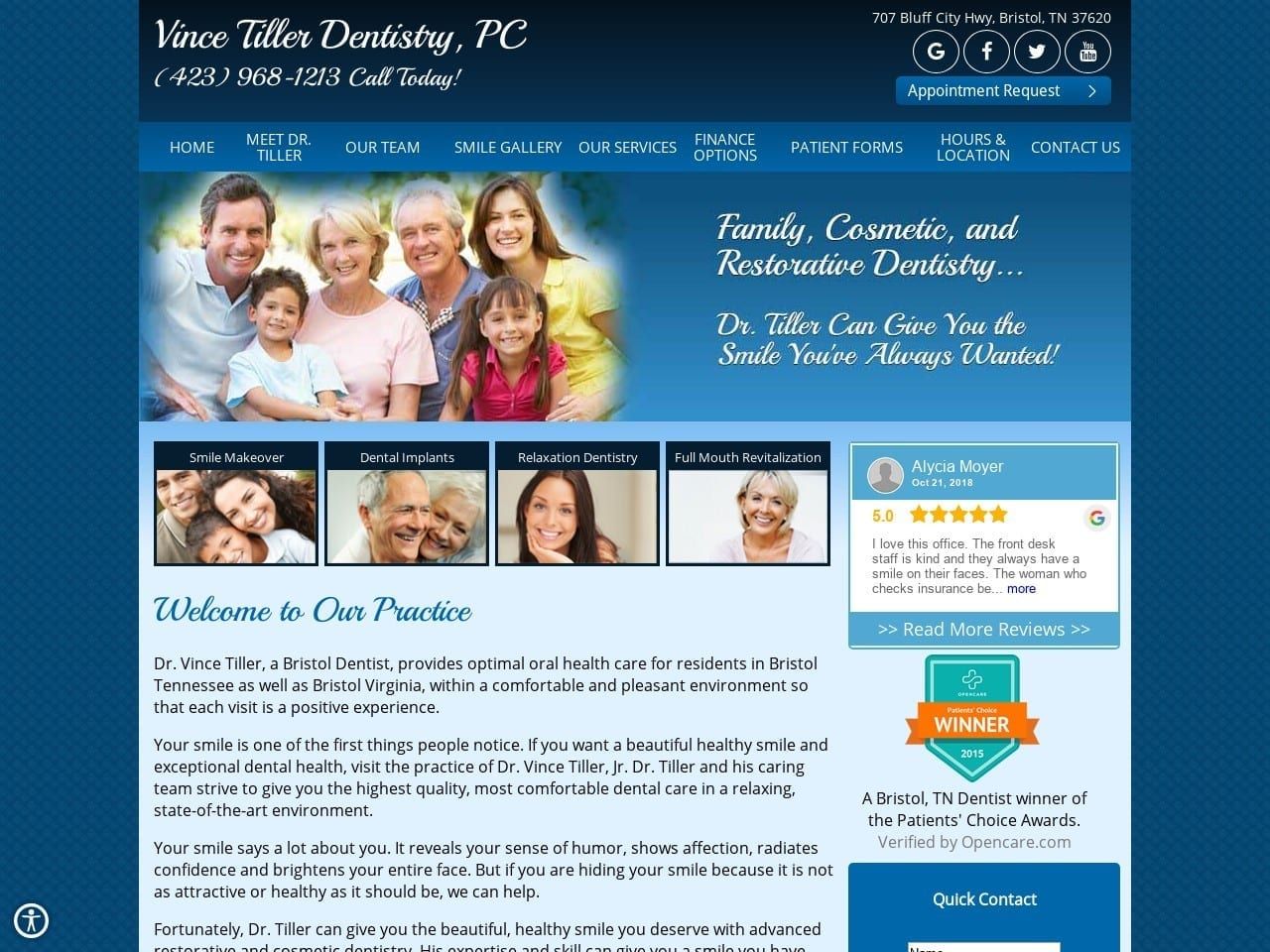Vince Tiller Dentistry PC Website Screenshot from drvincetiller.com