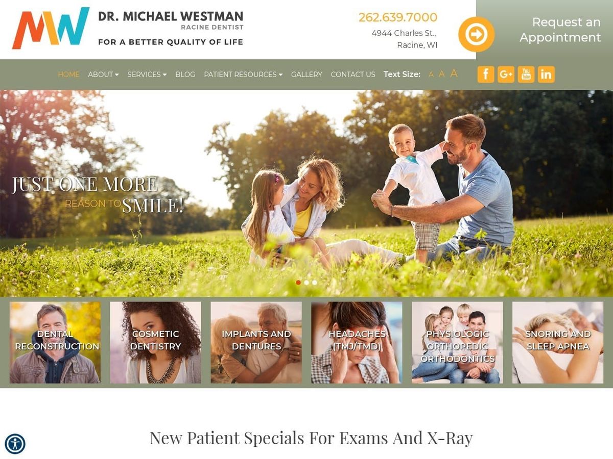 Wind Point Dental Website Screenshot from drwestman.com