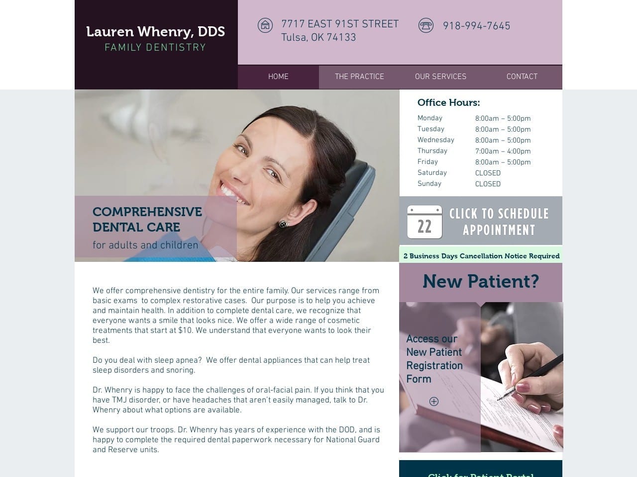 Lauren Whenry DDS Website Screenshot from drwhenry.com