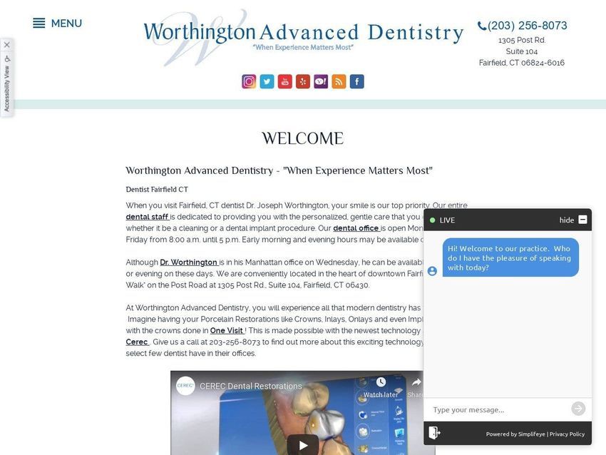 Worthington Dentist Website Screenshot from drworthington.com