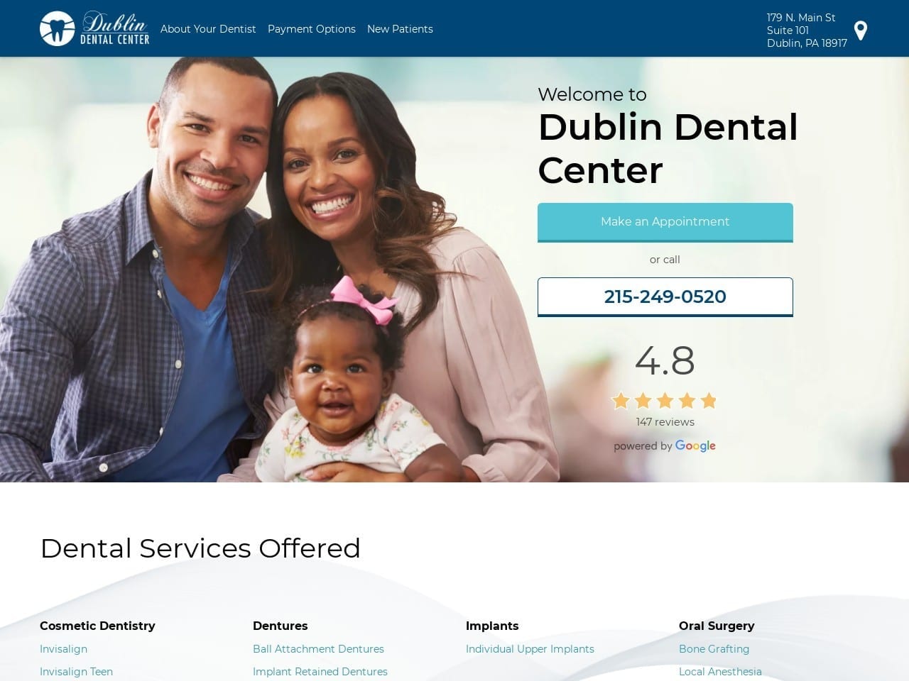 Dublin Dental Center Website Screenshot from dublindentalcenterpa.com