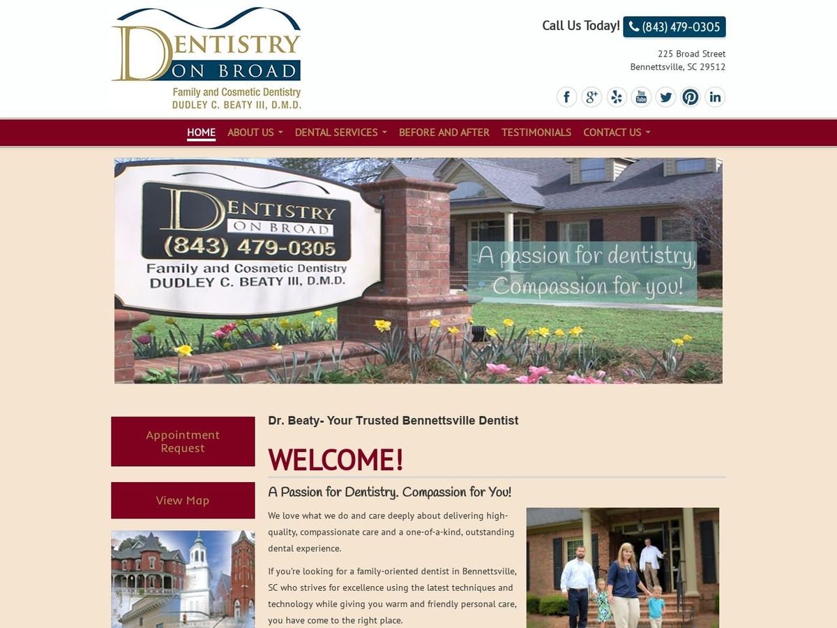 Dentistry on Broad Website Screenshot from dudleybeaty.com