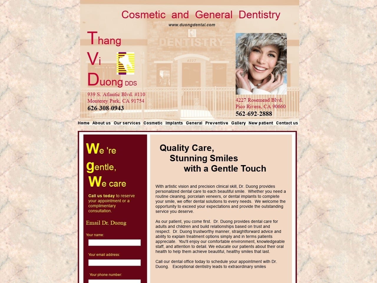 Duong Thang VI DDS Website Screenshot from duongdental.com