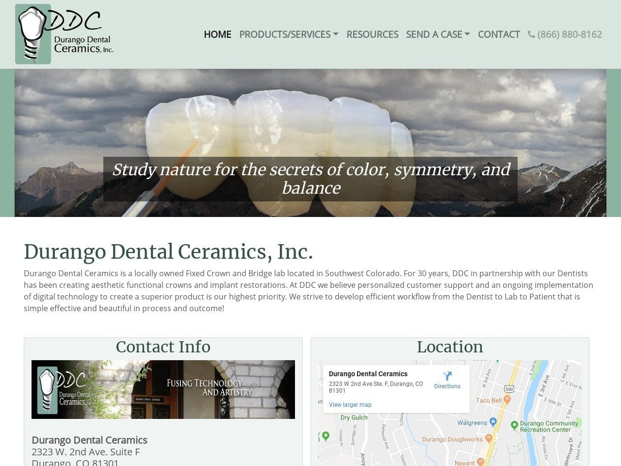 Durango Dental Ceramics Website Screenshot from durangodentalceramics.com