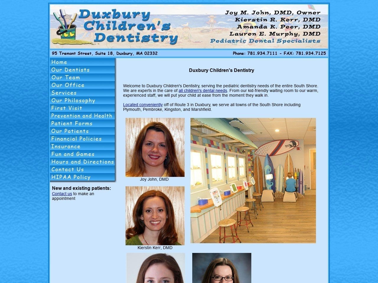 Duxbury Children Dentist Website Screenshot from duxburychildrensdentistry.com