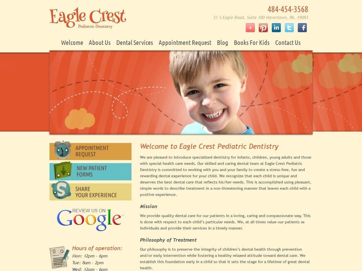 Eagle Crest Pediatric Dentist Website Screenshot from eaglecrestkids.com