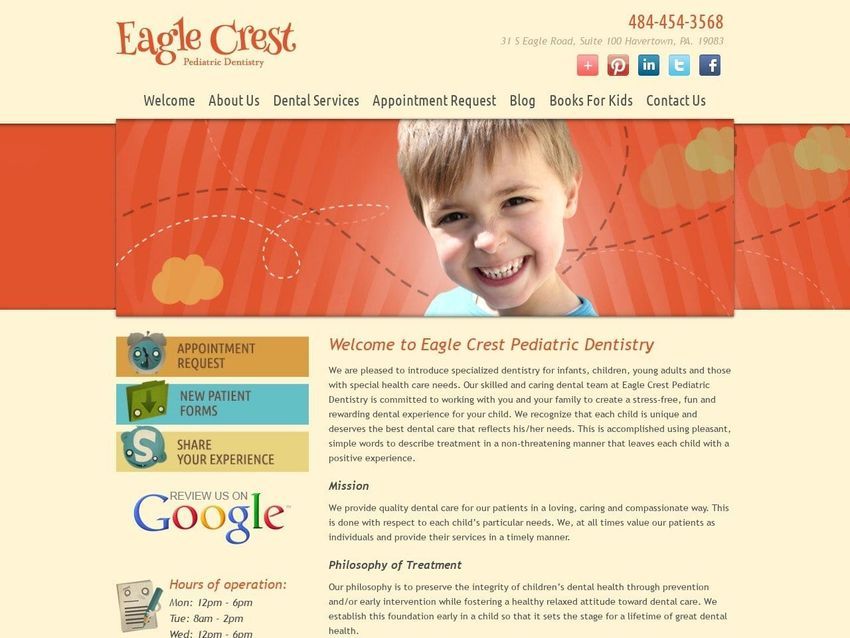 Eagle Crest Pediatric Dentist Website Screenshot from eaglecrestkids.com