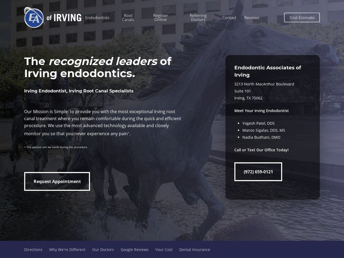 Endodontic Associates of Irving Website Screenshot from eaofirving.com