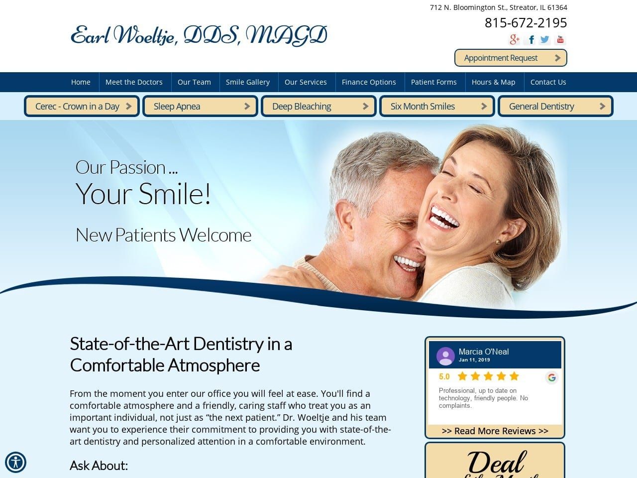 Streator Smiles Website Screenshot from earlismydentist.com