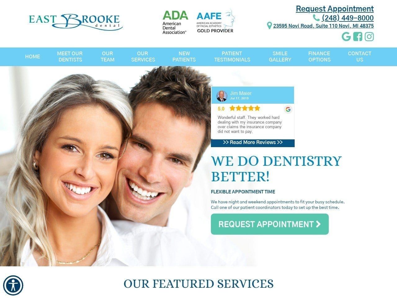 East Brooke Dental Website Screenshot from eastbrookedental.com