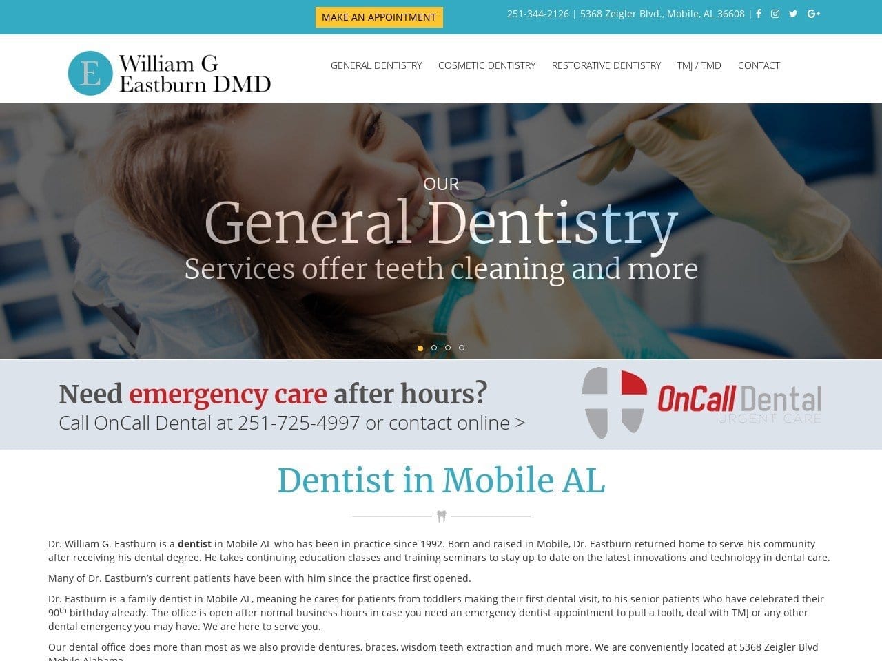 Eastburn William G DMD Website Screenshot from eastburndental.com