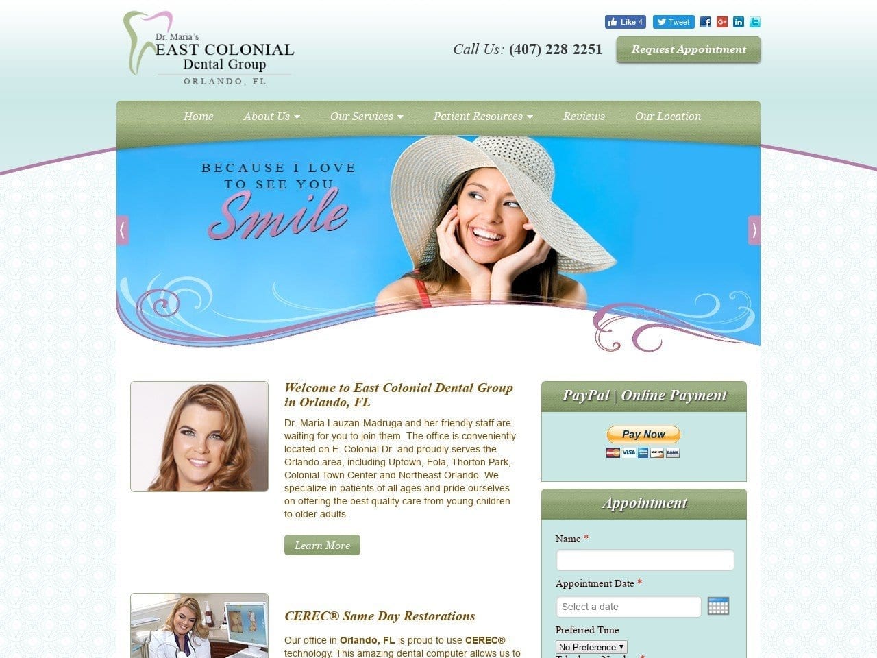 Dr. Maria Dentist Website Screenshot from eastcolonialdental.com