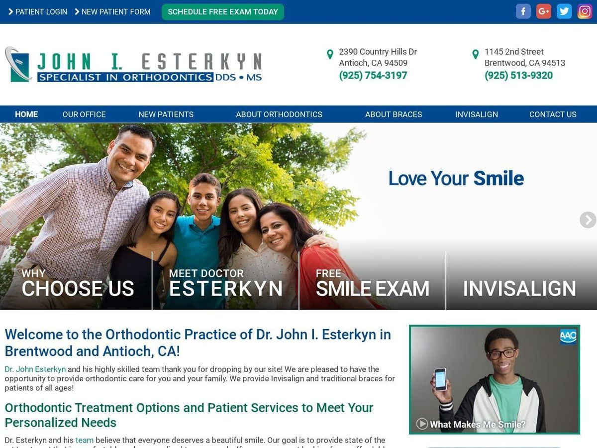 John I. Esterkyn Orthodontic Specialist Website Screenshot from eastcountybraces.com