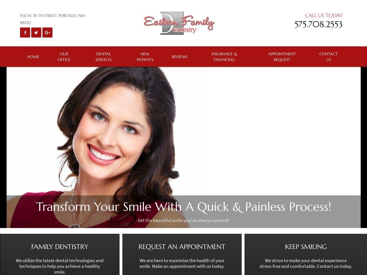 Eastern Family Dentist Website Screenshot from easterndentistry.com