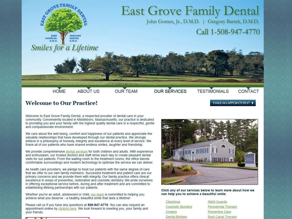 East Grove Family Dental Website Screenshot from eastgrovefamilydental.com