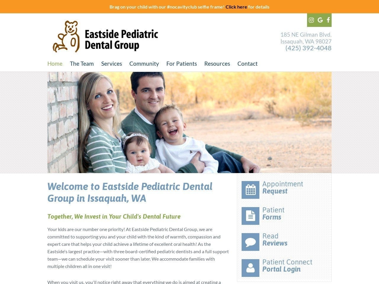 Donna J. Quinby DMD MSD Website Screenshot from eastsidepediatricdentalgroup.com