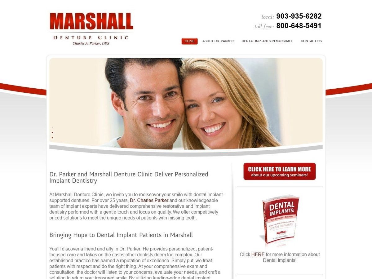 Marshall Denture Clinic Website Screenshot from easttximplantsanddentures.com