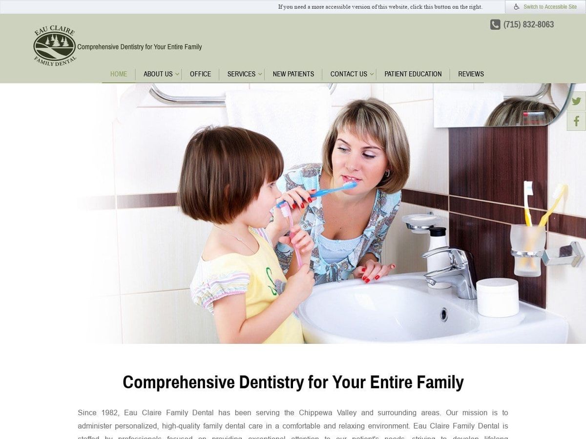 Eau Claire Family Dental Website Screenshot from eauclairefamilydental.com