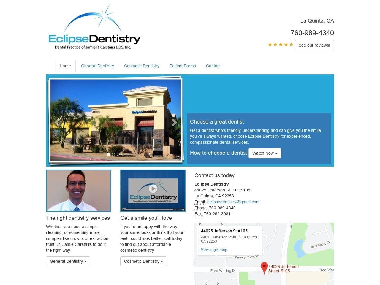 Eclipse Dentist Website Screenshot from eclipsedentistry.com