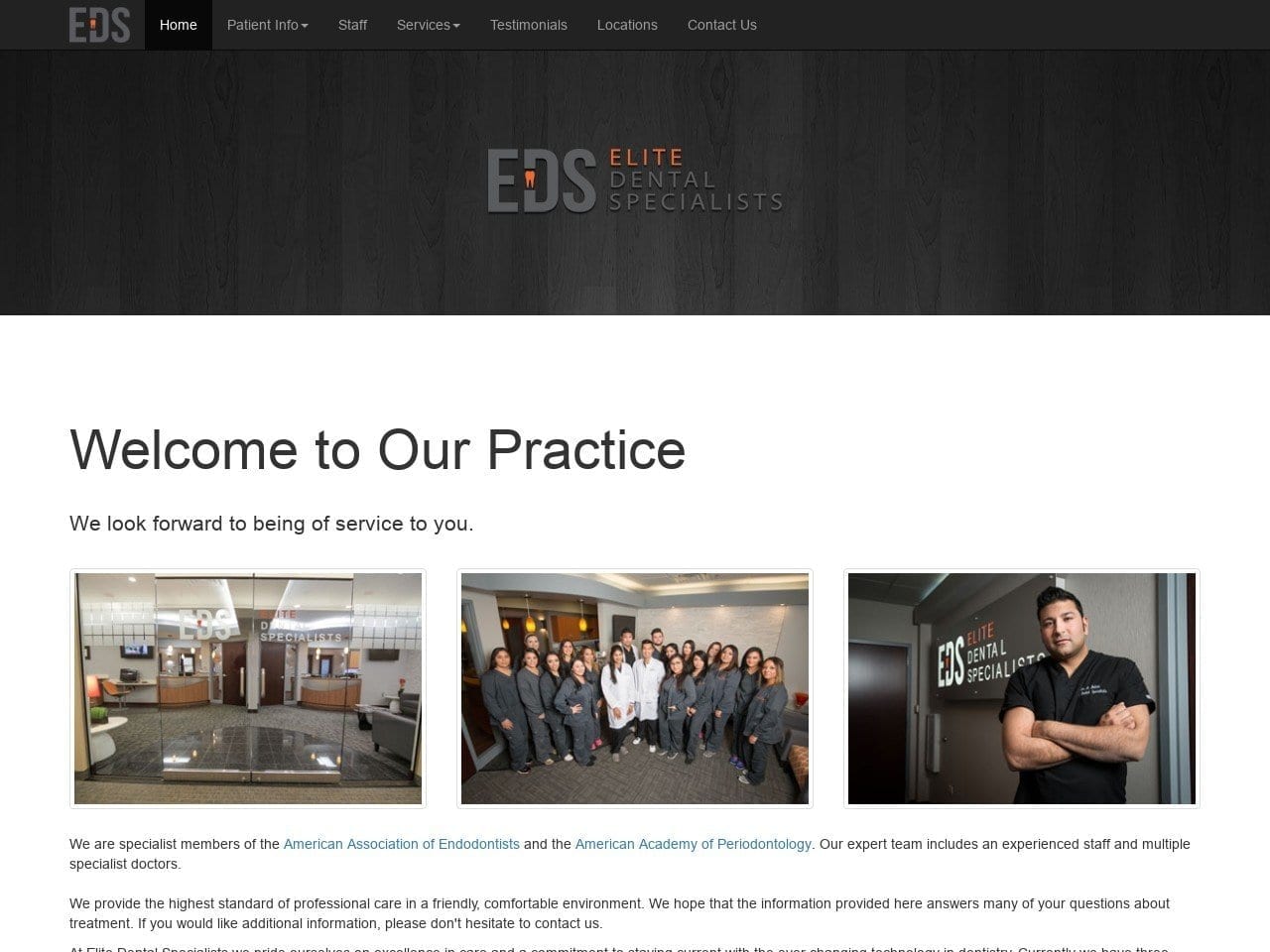 Elite Dental Specialists Website Screenshot from edscare.com