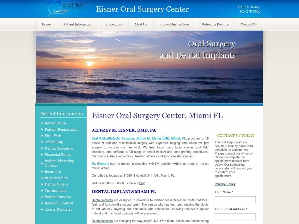 Jeffrey M. Eisner DMD PA Website Screenshot from eisneroralsurgery.com