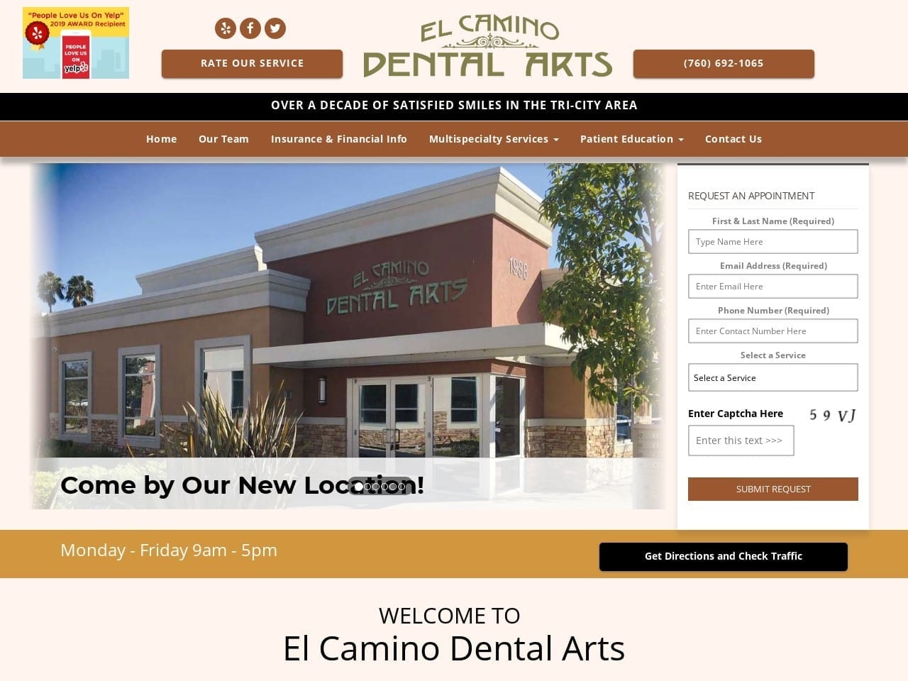 El Camino North Dental Arts Website Screenshot from elcaminodentalarts.com