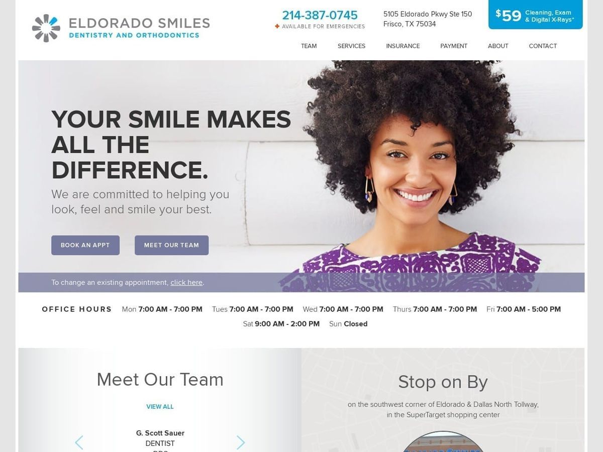 Eldorado Smiles Dentist Website Screenshot from eldoradosmiles.com