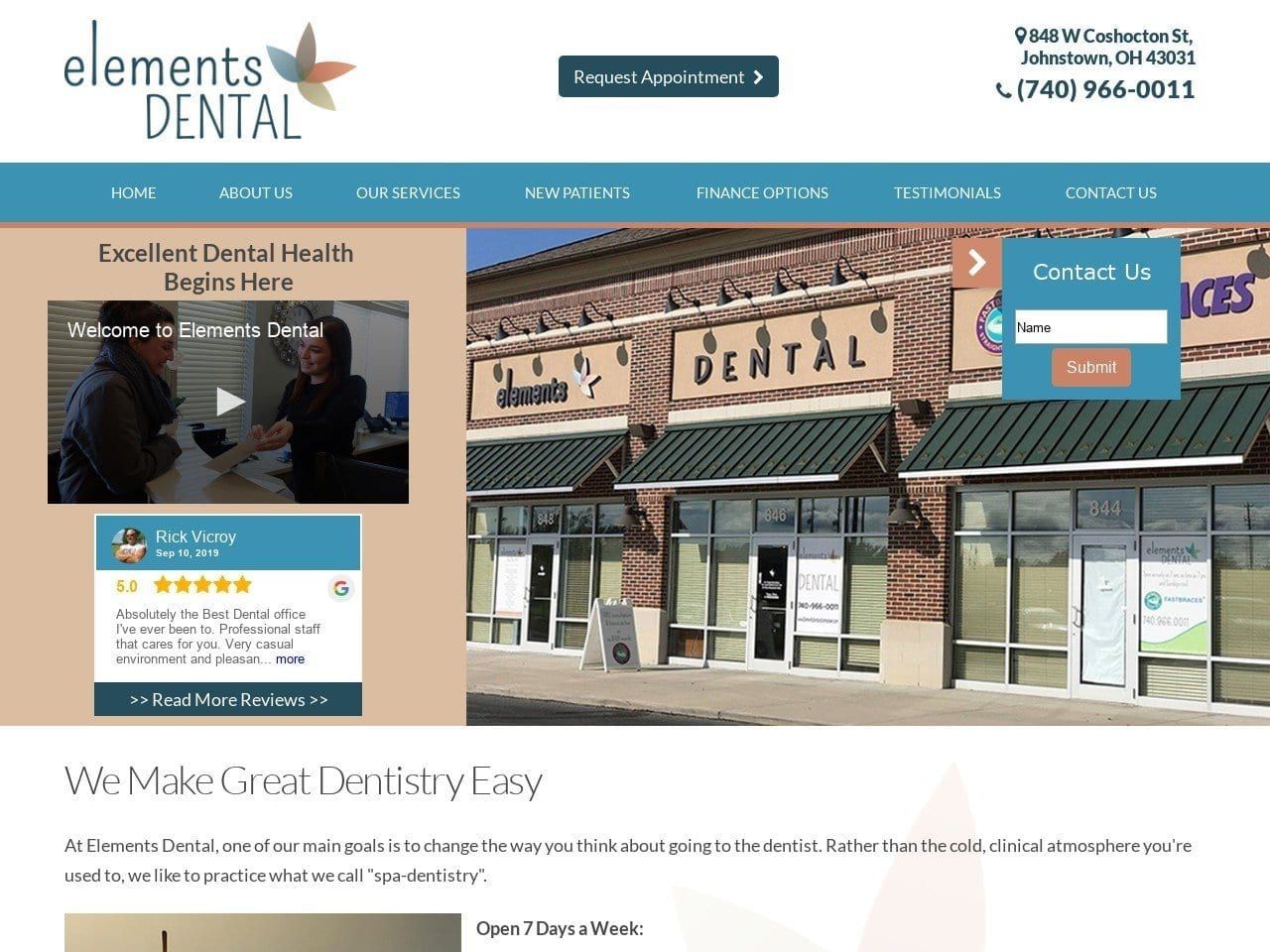 Elements Dental Website Screenshot from elementsdentalofjohnstown.com