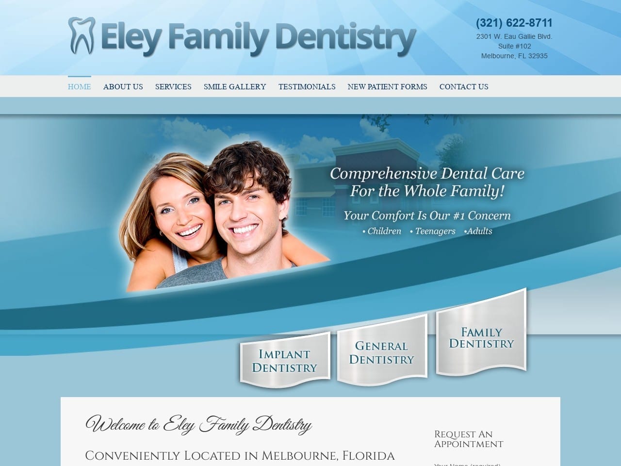 Eley Family Dentist Website Screenshot from eleyfamilydentistry.com