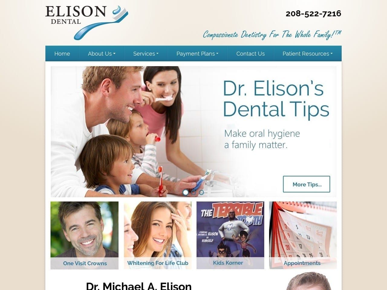 Elison Dental Center Elison Michael A DDS Website Screenshot from elisondentalcenter.com