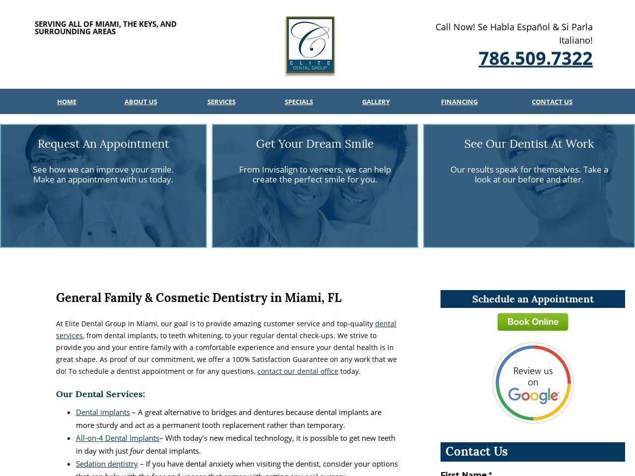 Dr. Oscar L. Castro DDS Website Screenshot from elitedentalmiami.com