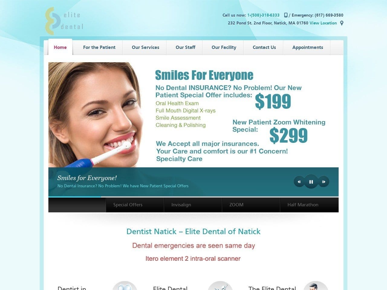 Elite Dental of Natick Website Screenshot from elitedentalofnatick.com