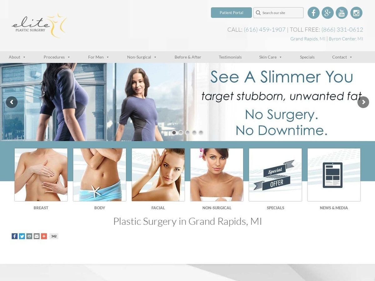 Elite Plastic Surgery Website Screenshot from eliteplasticsurgerygr.com