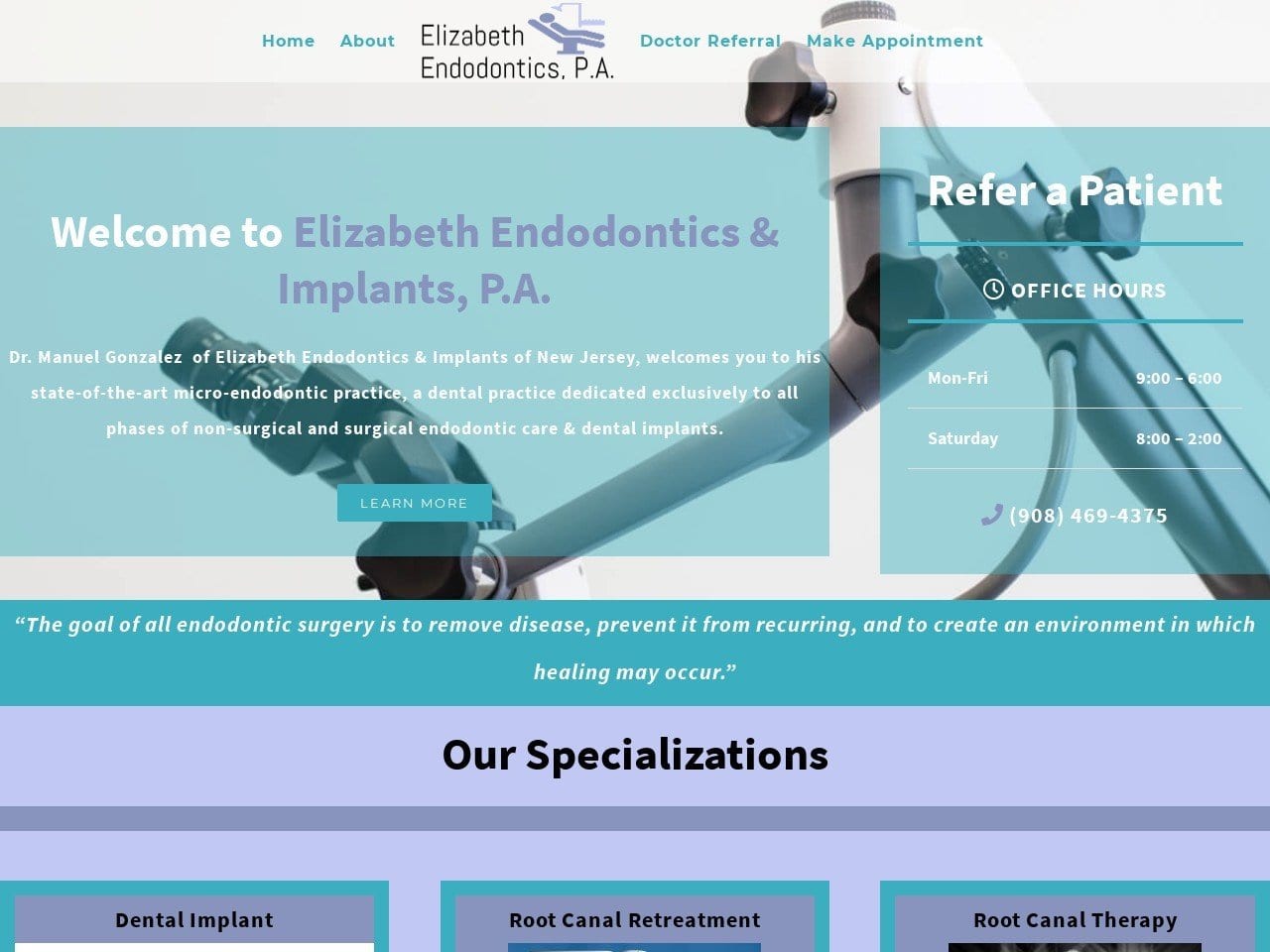 Elizabeth Endodontics Website Screenshot from elizabethendodonticspa.com