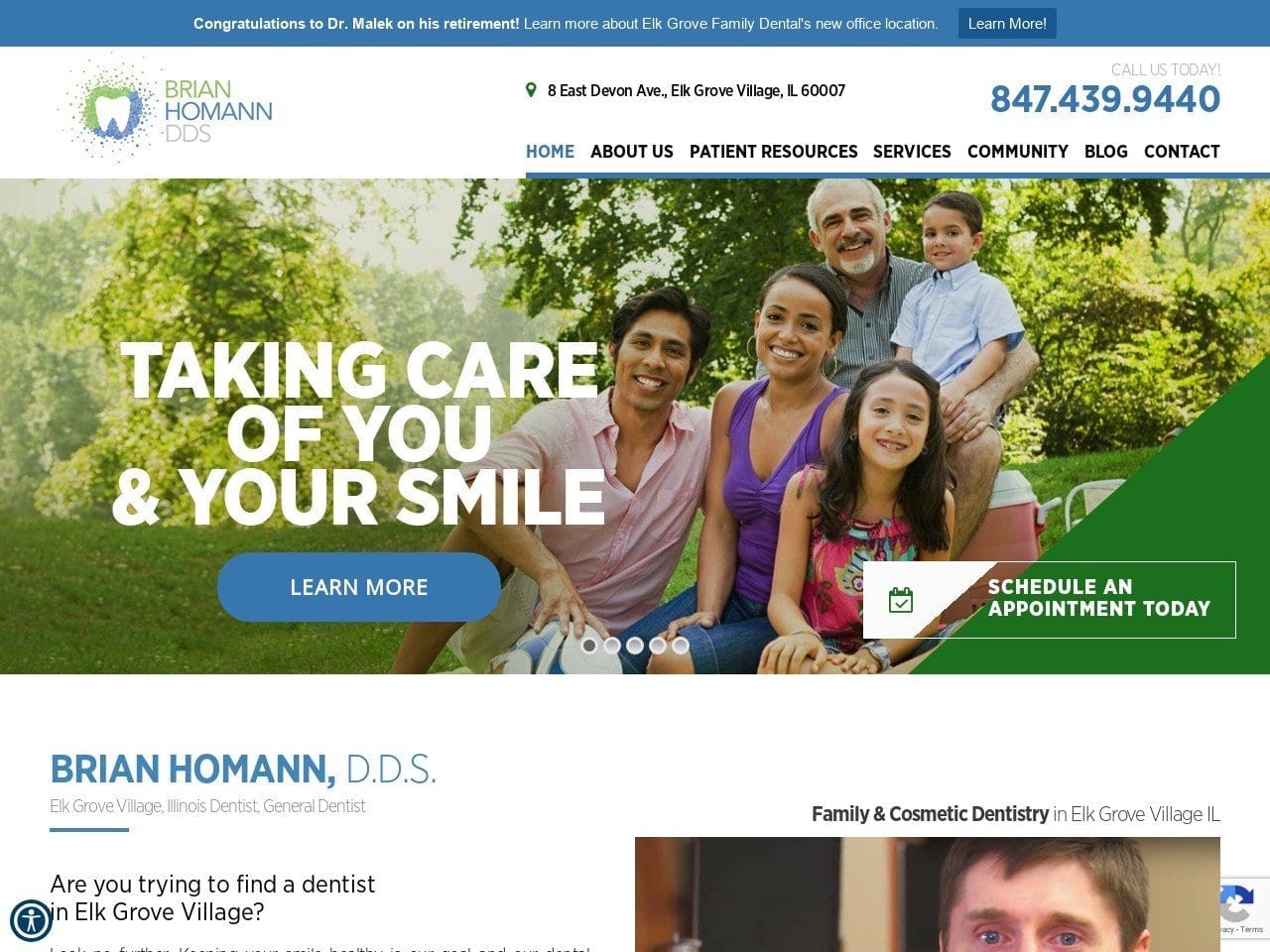 Dr. Brian Homann DDS P.C. Website Screenshot from elkgrovevillageildentist.com