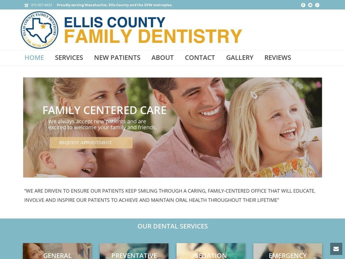 Ellis County Family Dentistry Website Screenshot from elliscountyfamilydentistry.com