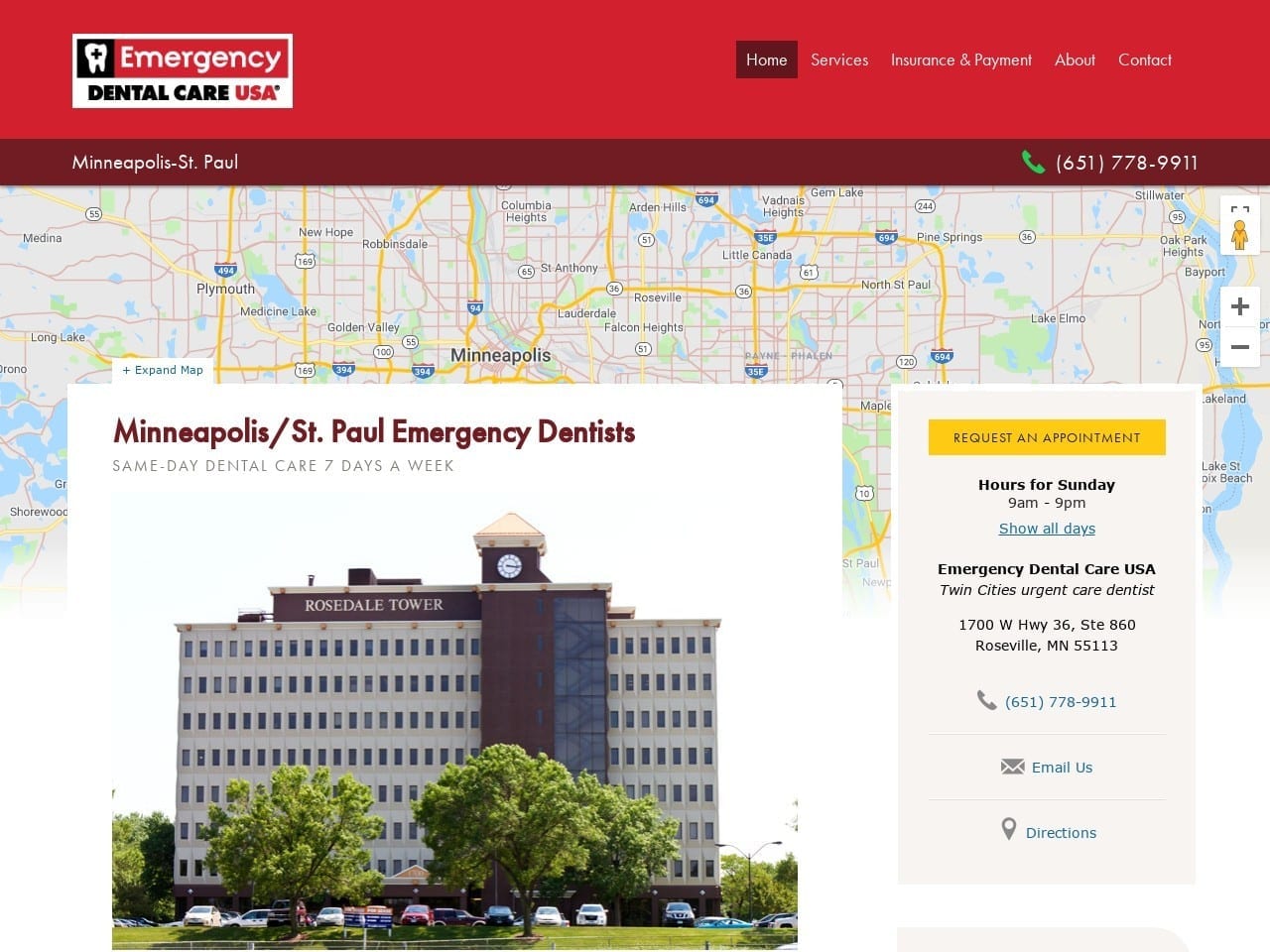 Emergency Dental Care USA Website Screenshot from emergencydentalmn.com