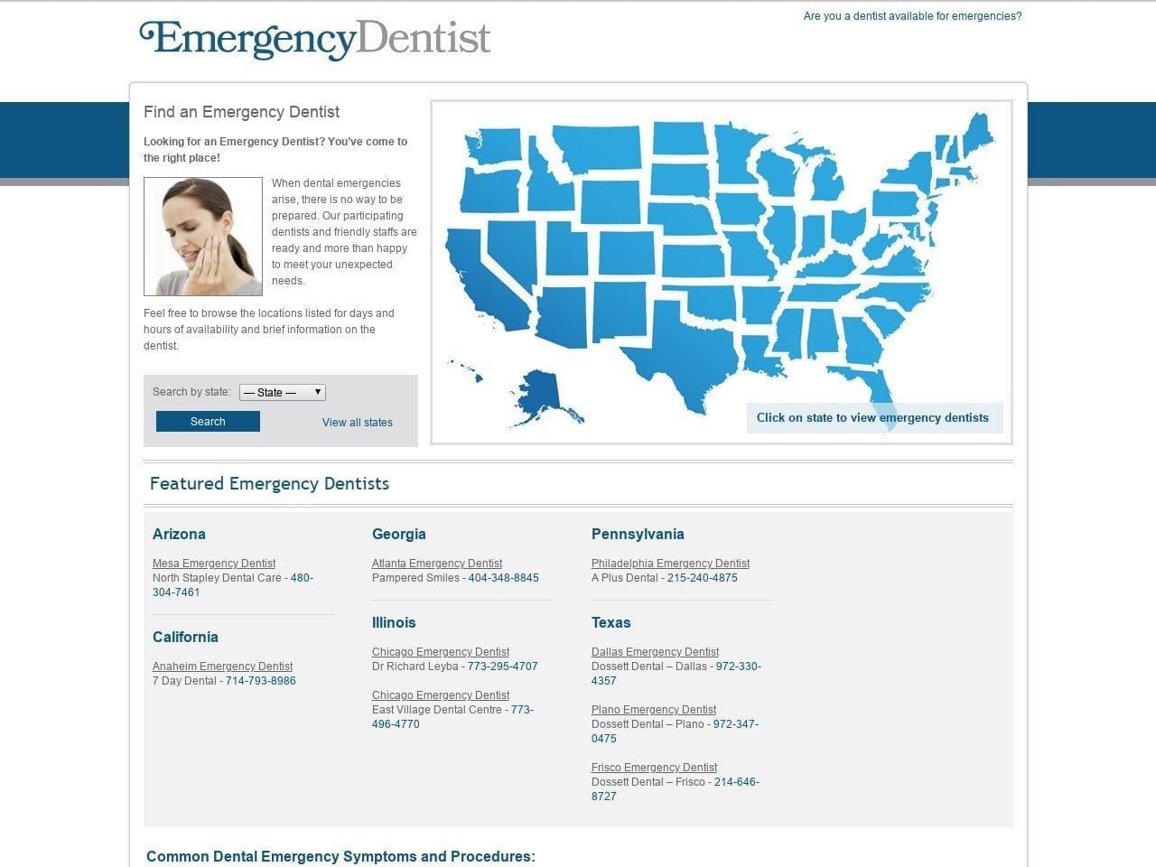 Emergency Dentist Website Screenshot from emergencydentist.us
