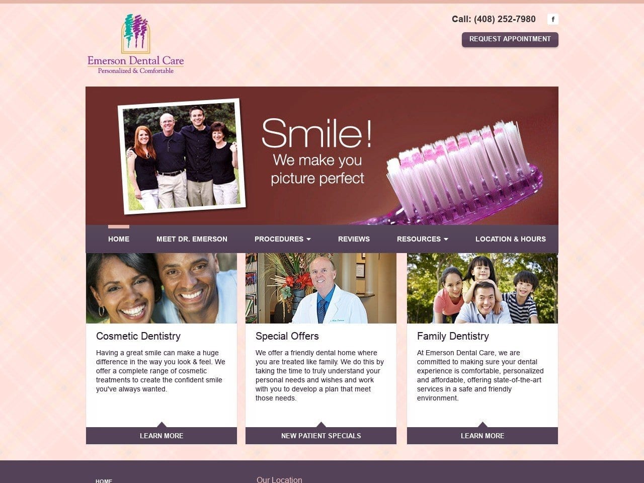 Emerson Dental Care Website Screenshot from emersondentalcare.com