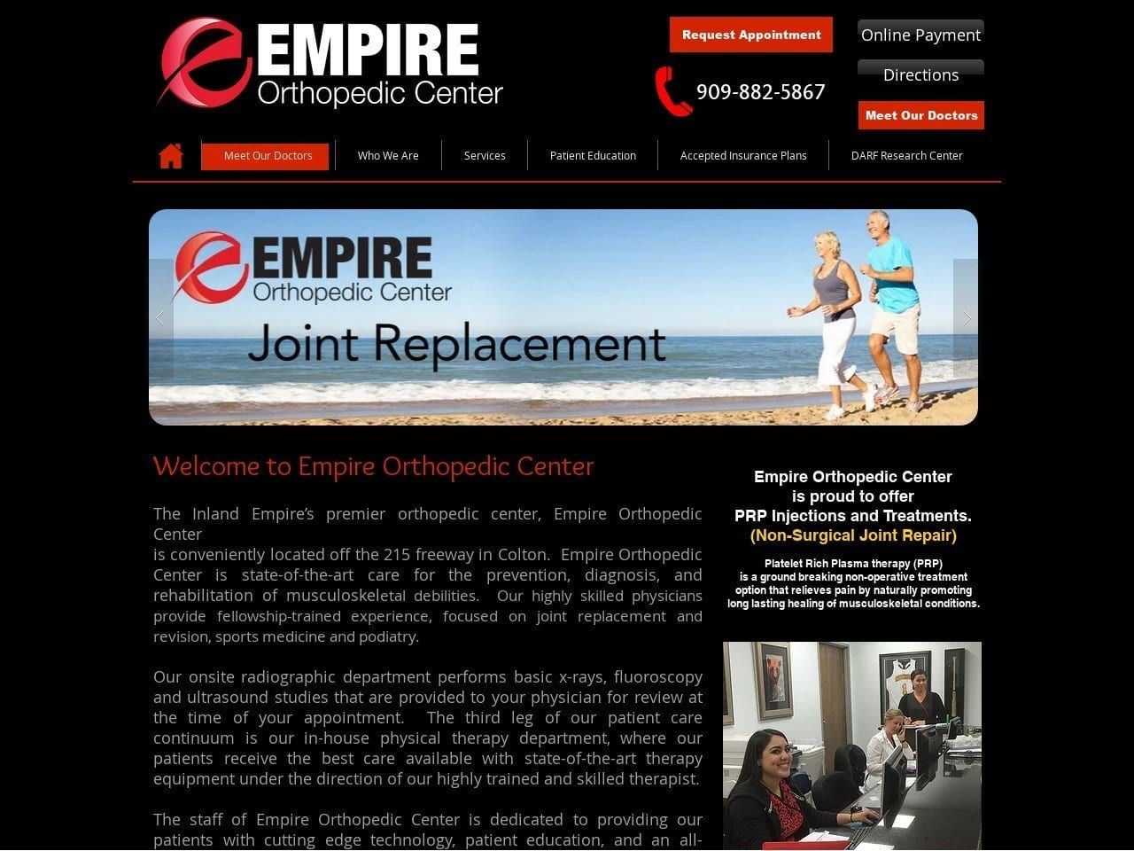 Empire Orthopedic Center Website Screenshot from empireorthopediccenter.net