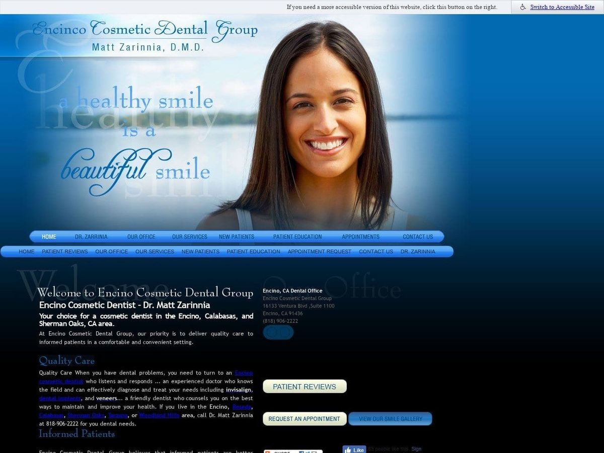 Encino Cosmetic Dental Group Website Screenshot from encinocosmetic.com