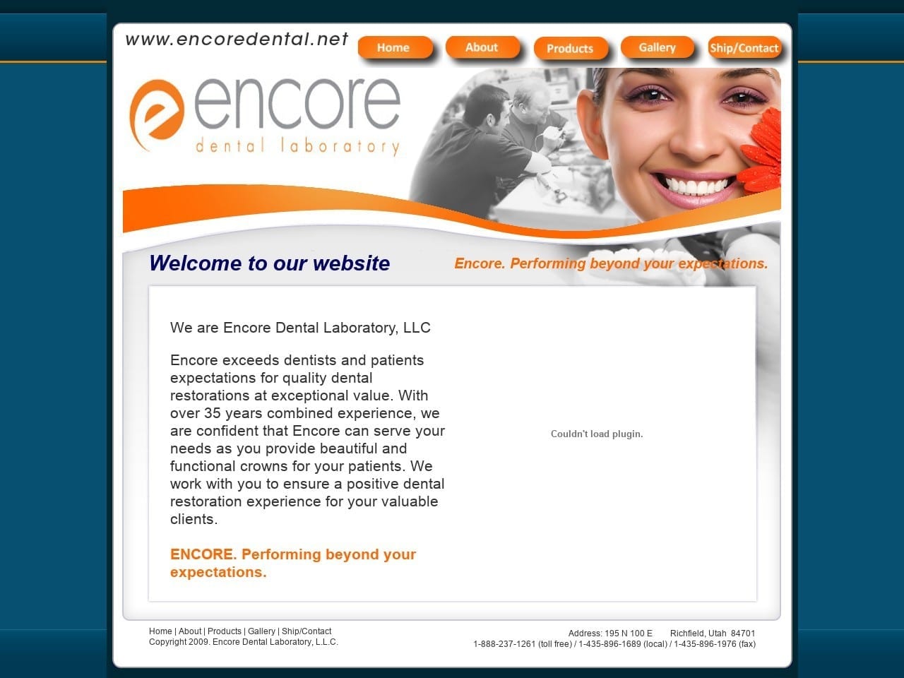 Encore Dental Lab Website Screenshot from encoredental.net