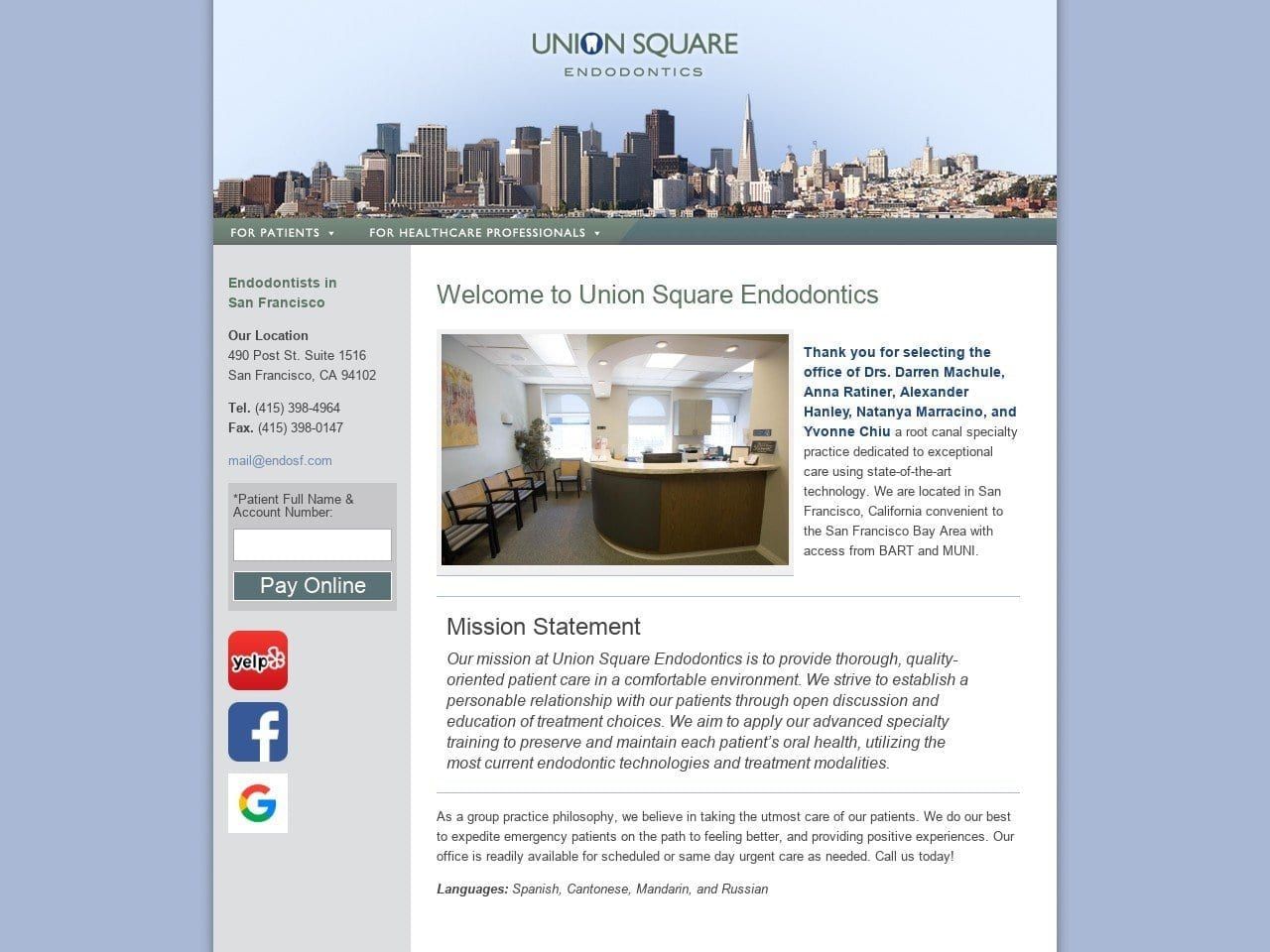 Union Square Endodontics Website Screenshot from endosf.com