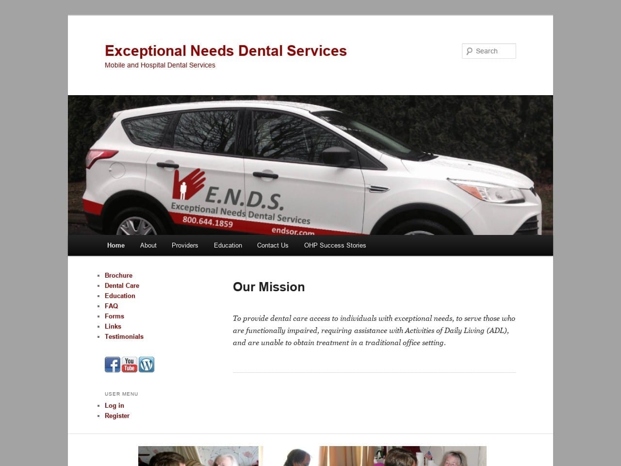 Exceptional Needs Dental Services Website Screenshot from endsor.com