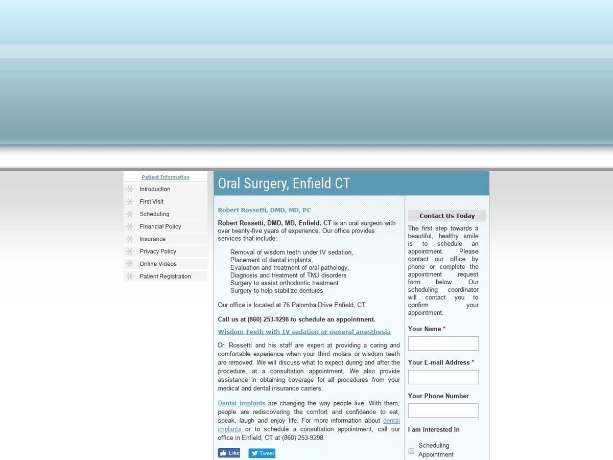 Robert Rossetti DMD MD PC Website Screenshot from enfieldoralsurgery.com