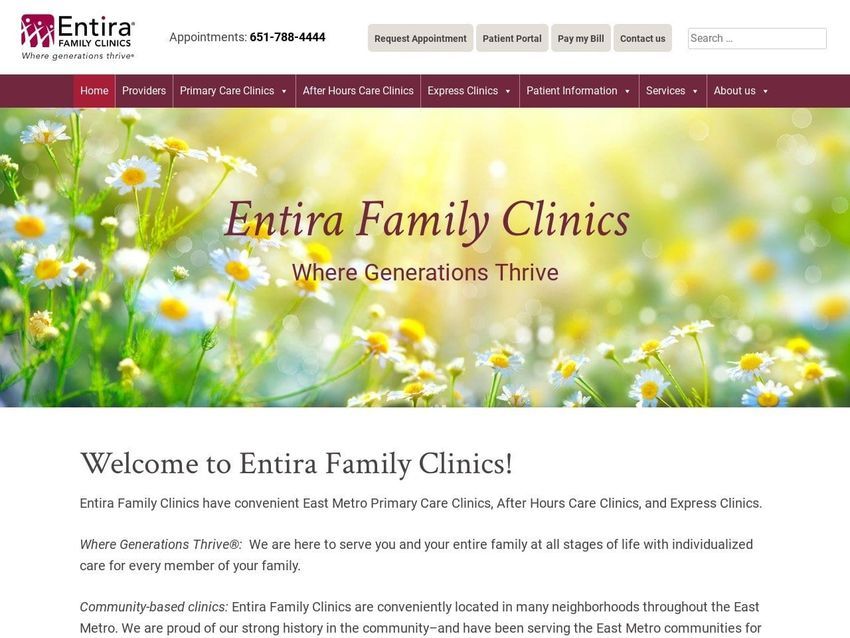 Entira Family Clinics Website Screenshot from entirafamilyclinics.com