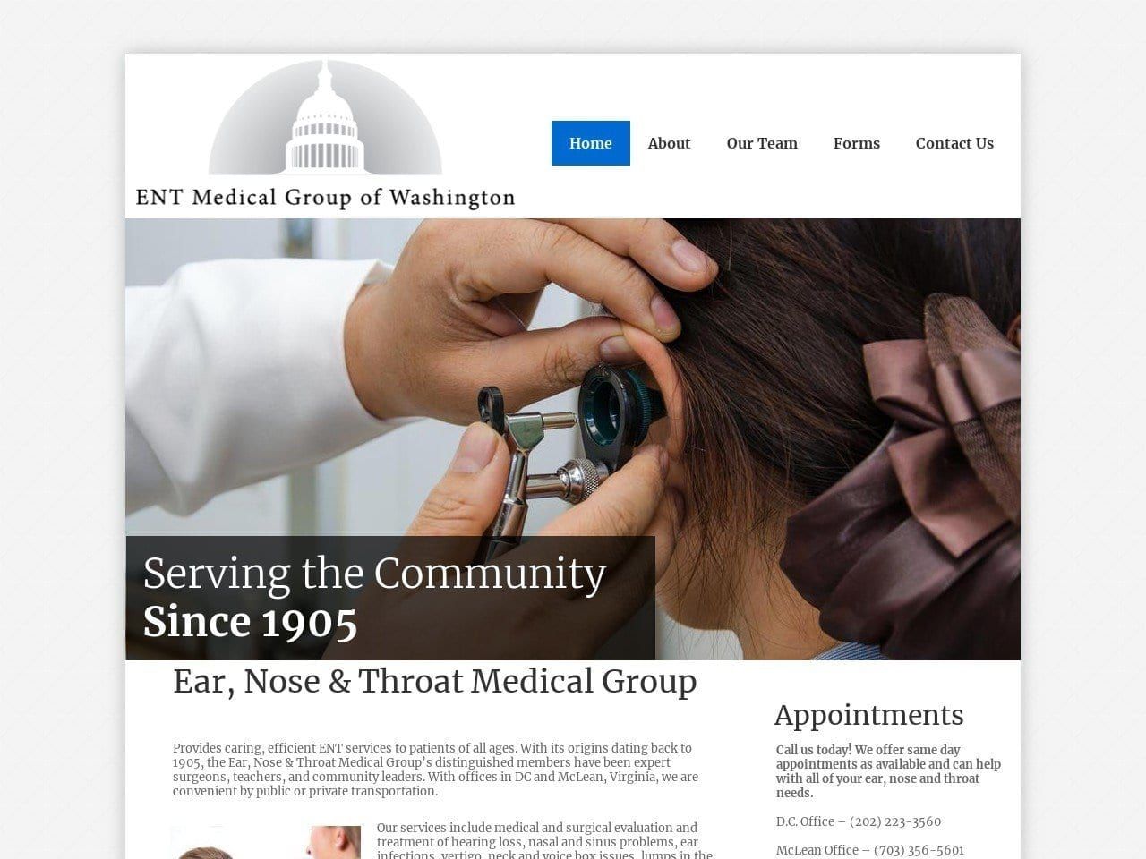 Ear Nose Dentist Website Screenshot from entmedical.com