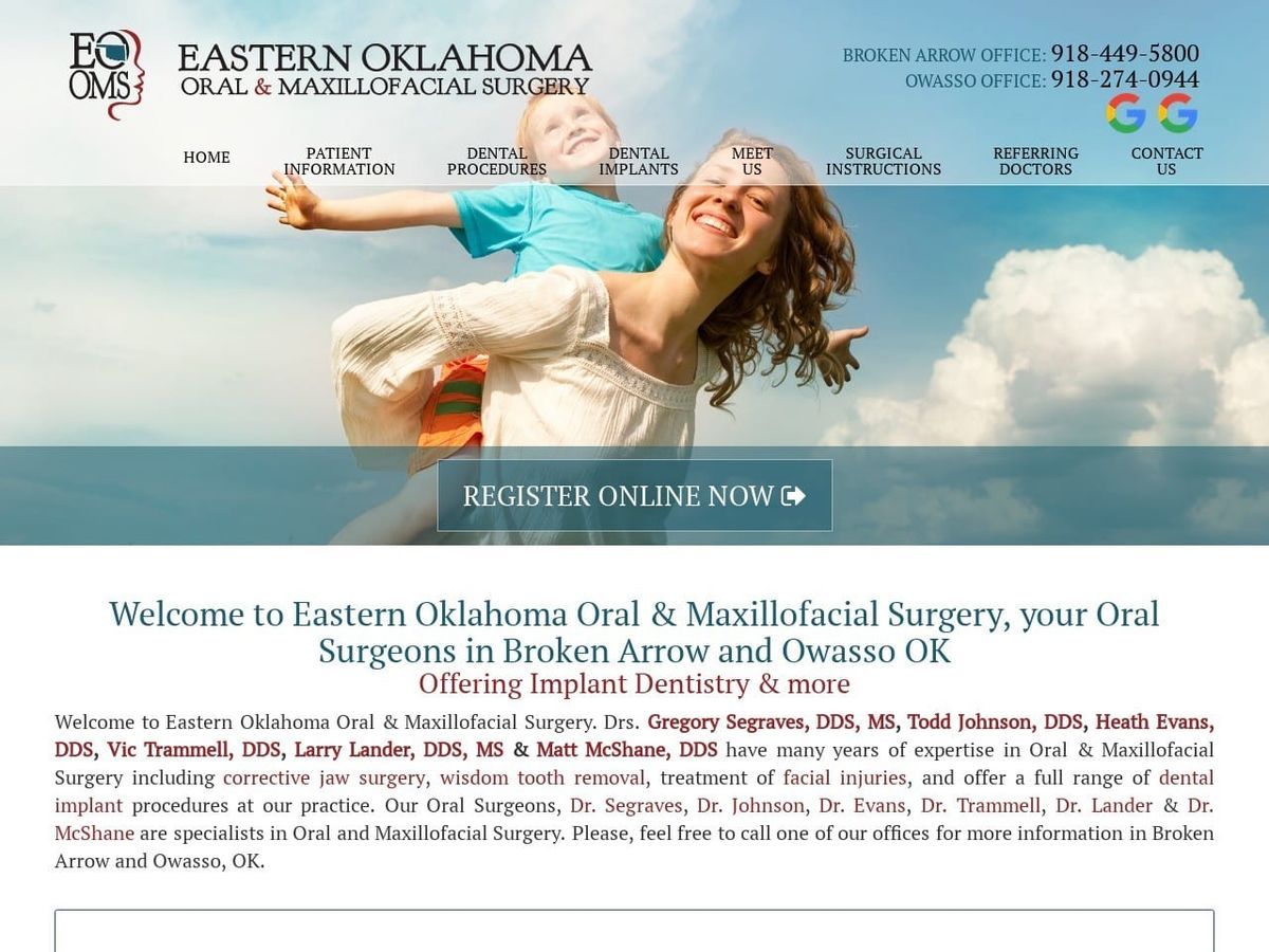 Eastern Oklahoma Oral And Maxillofacial Surgery Website Screenshot from eooms.com