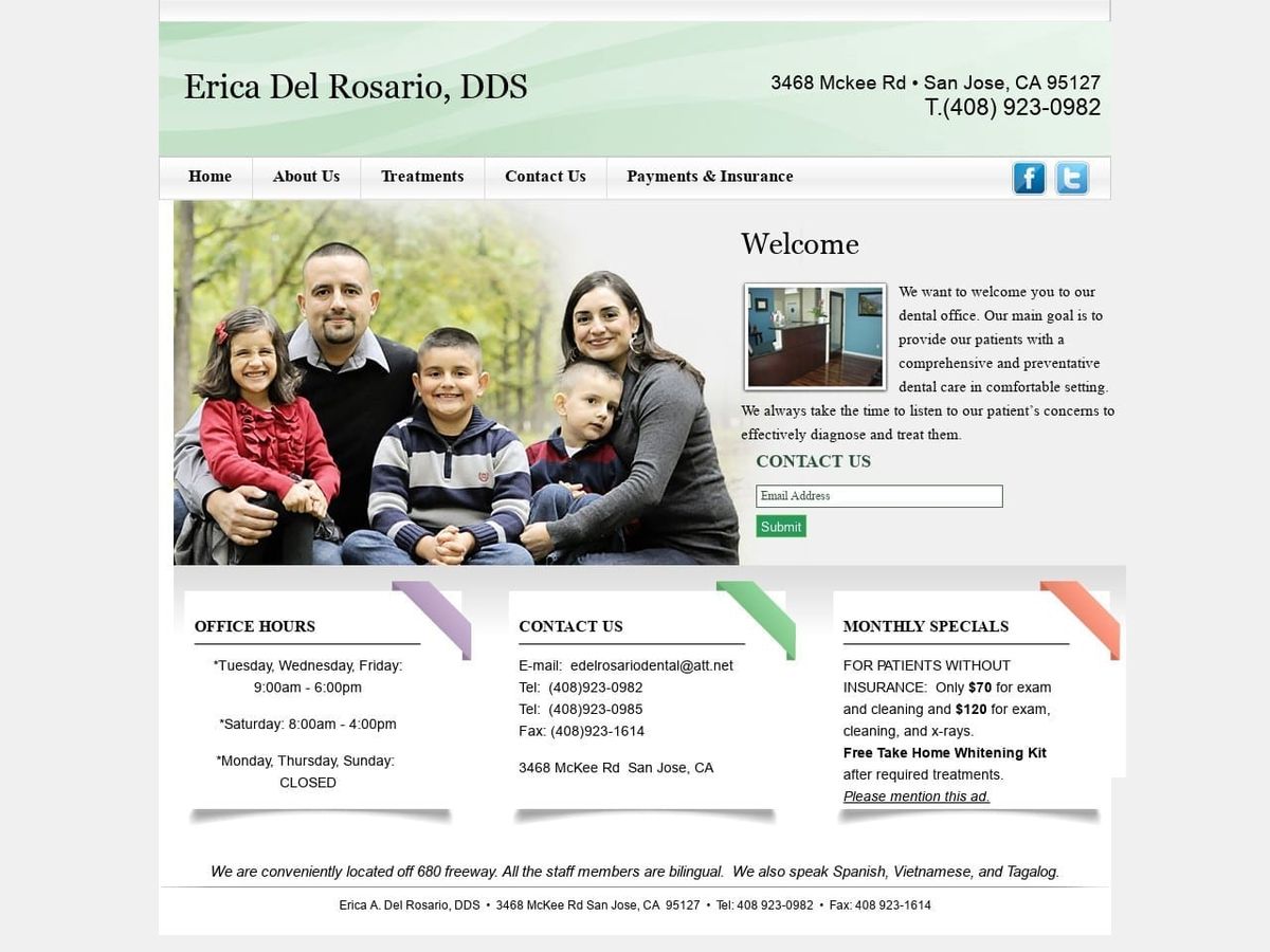 Erica A. Del Rosario DDS Website Screenshot from ericadelrosariodental.com