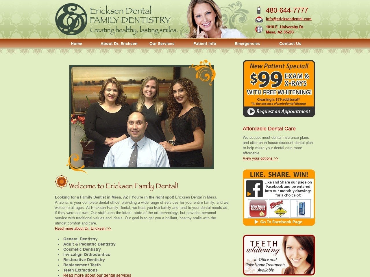 University Dental David R. Ericksen DDS Website Screenshot from ericksendental.com